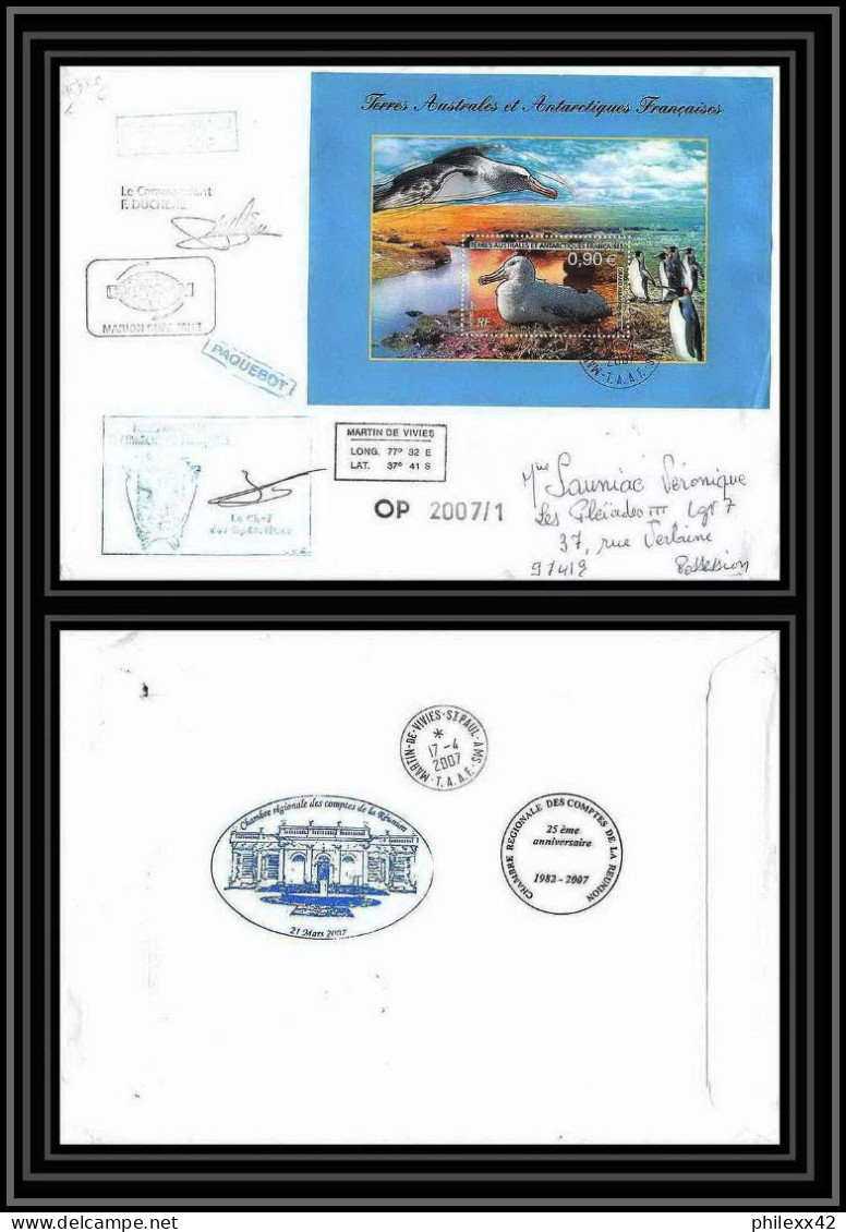 2684 ANTARCTIC Terres Australes TAAF Lettre Dufresne Signé Signed Kerguelen Comptes Réunion Bloc N°16 17/4/2007 - Lettres & Documents