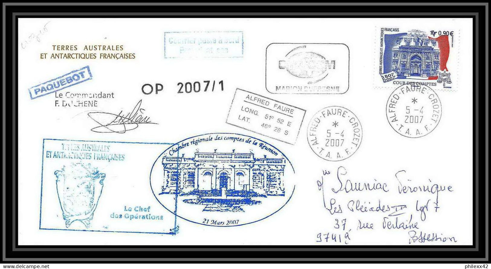 2672 ANTARCTIC Terres Australes TAAF Lettre Cover Dufresne 2 Signé Signed Op 2007/1 Crozet 5/4/2007 N°471 - Covers & Documents