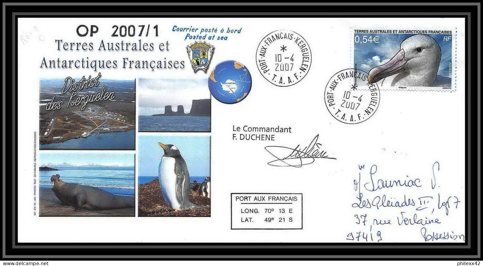 2678 Terres Australes TAAF Lettre Cover Dufresne 2 Signé Signed Op 2007/1 Crozet 5/4/2007 N°465 Albatros Oiseaux (birds) - Antarctische Expedities