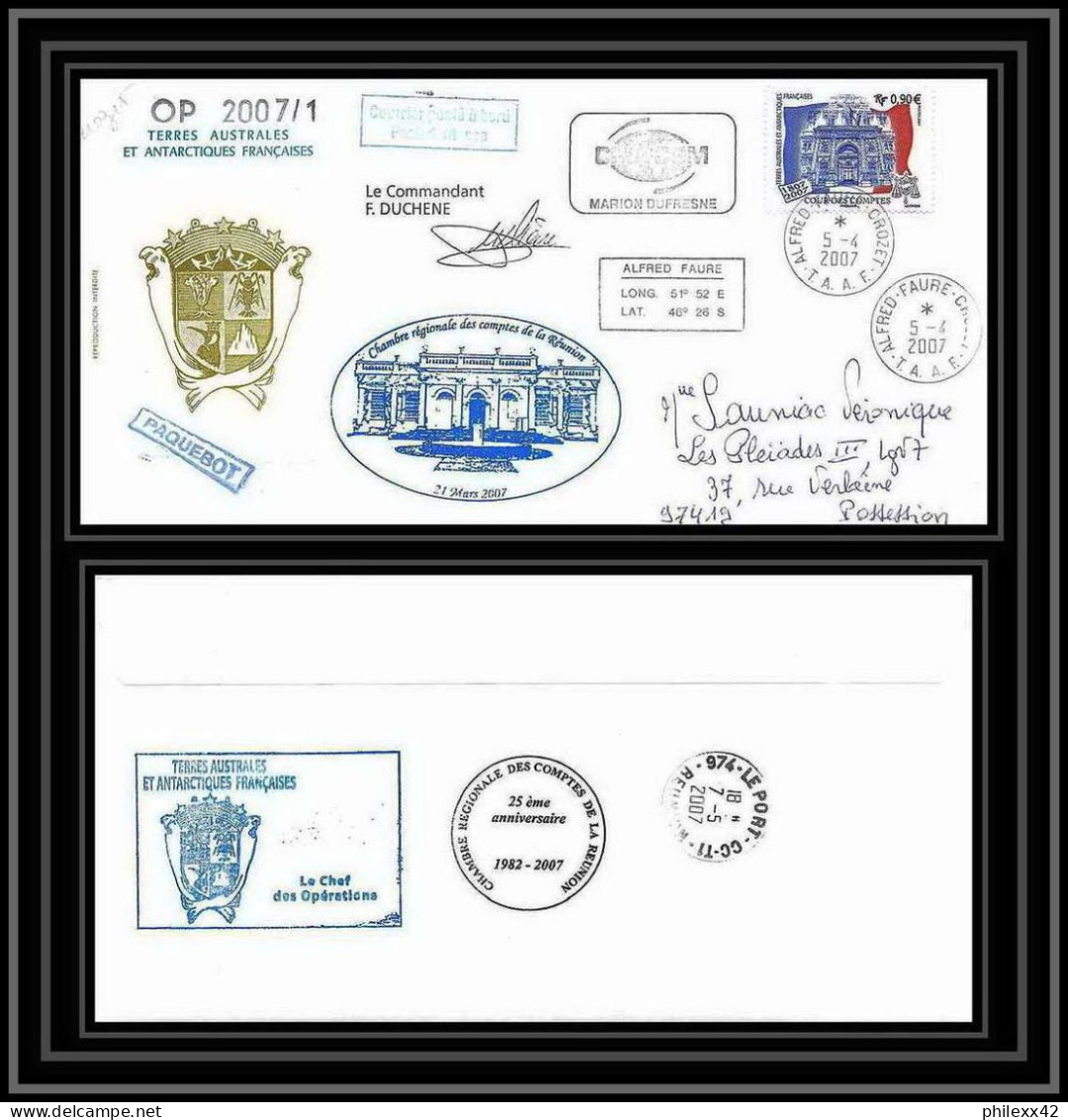 2671 ANTARCTIC Terres Australes TAAF Lettre Cover Dufresne 2 Signé Signed Op 2007/1 Crozet 5/4/2007 N°471 - Expediciones Antárticas