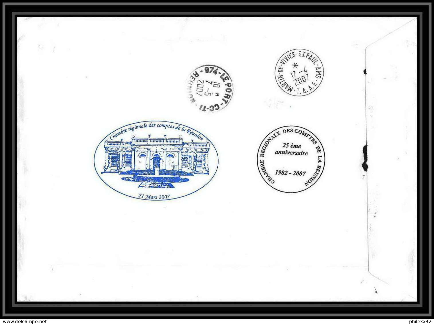 2686 ANTARCTIC Terres Australes TAAF Lettre Dufresne Signé Signed ST PAUL Comptes Réunion Bloc N°16 17/4/2007 - Expéditions Antarctiques