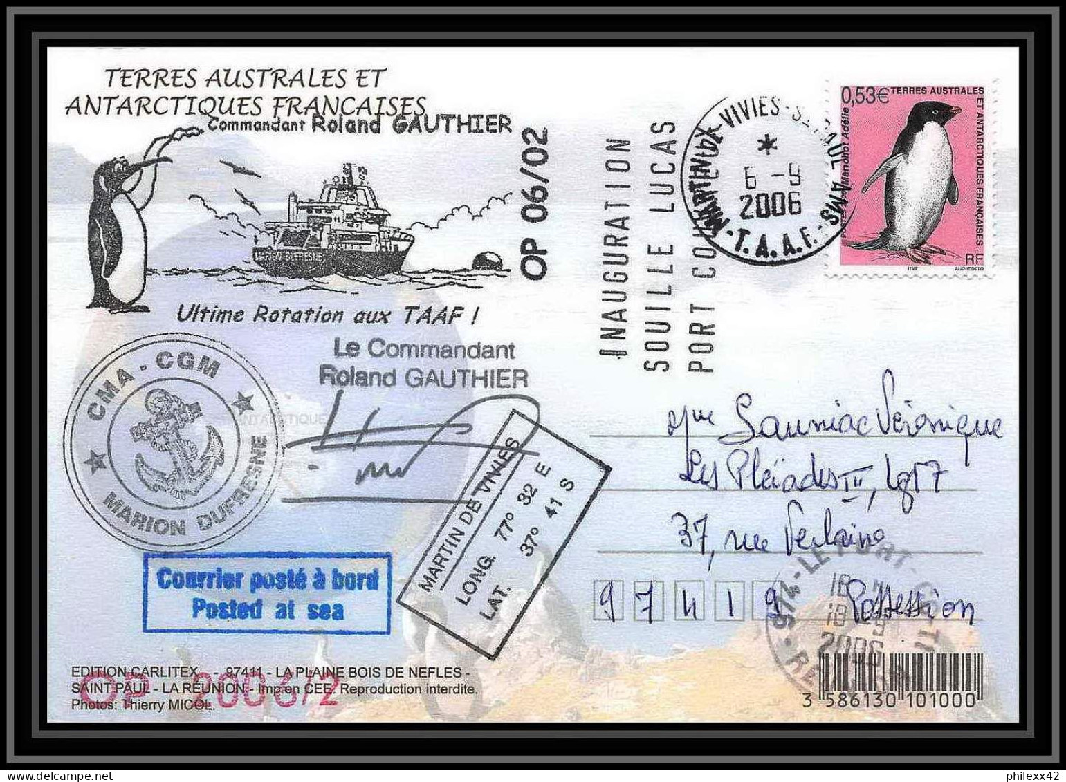 2636 ANTARCTIC Terres Australes (taaf)-carte Postale Dufresne 2 Signé Signed OP 2006/2 N°448 6/9/2006 - Expéditions Antarctiques