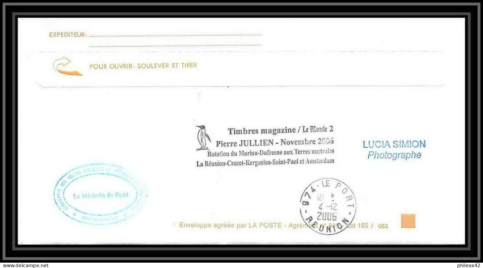 2618 ANTARCTIC Terres Australes TAAF Lettre Cover Dufresne 2 Signé Signed Op 2006/3 N°442 23/11/2006 St Paul - Antarctische Expedities