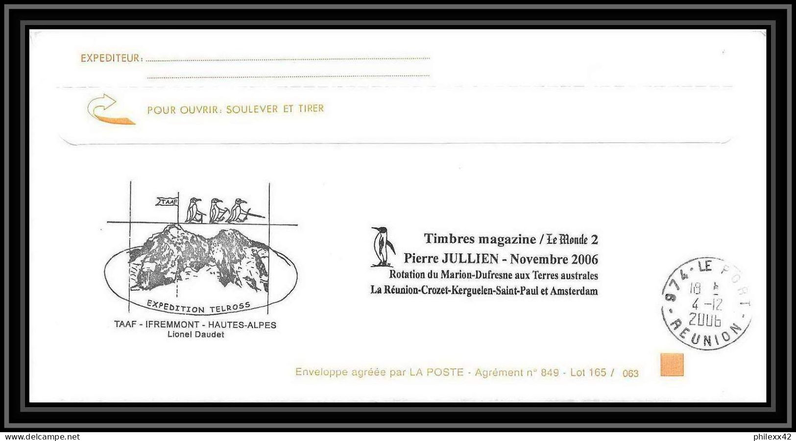 2616 ANTARCTIC Terres Australes TAAF Lettre Dufresne 2 Signé Signed Op 2006/3 N°435+436 16/11/2006 Kerguelen Telross - Spedizioni Antartiche