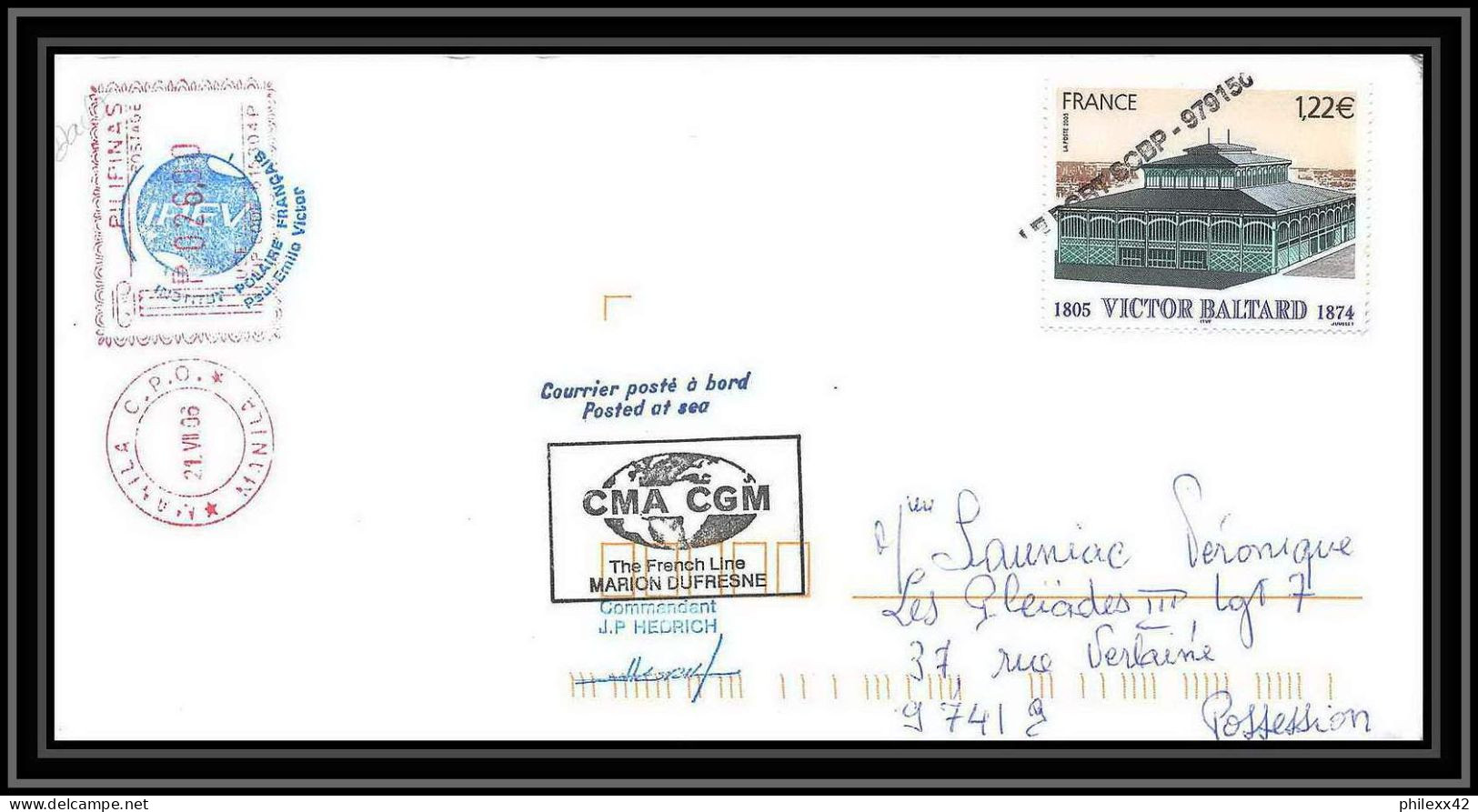 2591 ANTARCTIC Taaf Philippines Pilipinas Mixte Lettre Cover Dufresne 2 Signé Signed Md 155 Marco Polo 2 2006 Papillons - Antarctic Expeditions