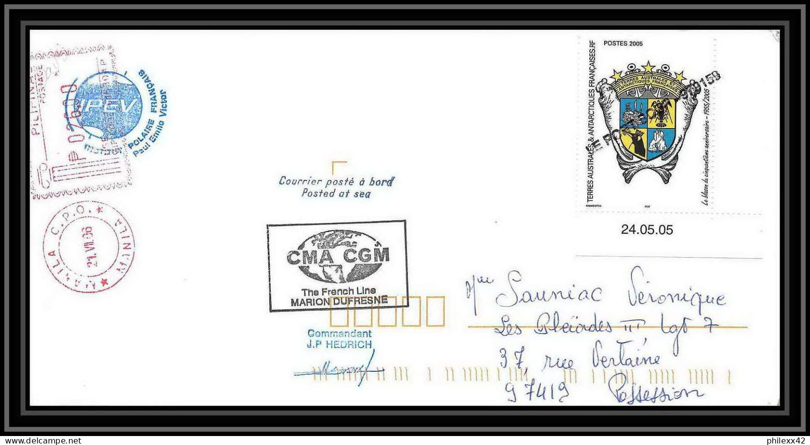 2590 ANTARCTIC Taaf Philippines Pilipinas Mixte Lettre Cover Dufresne 2 Signé Signed Md 155 Marco Polo 2 2006 - Antarctische Expedities