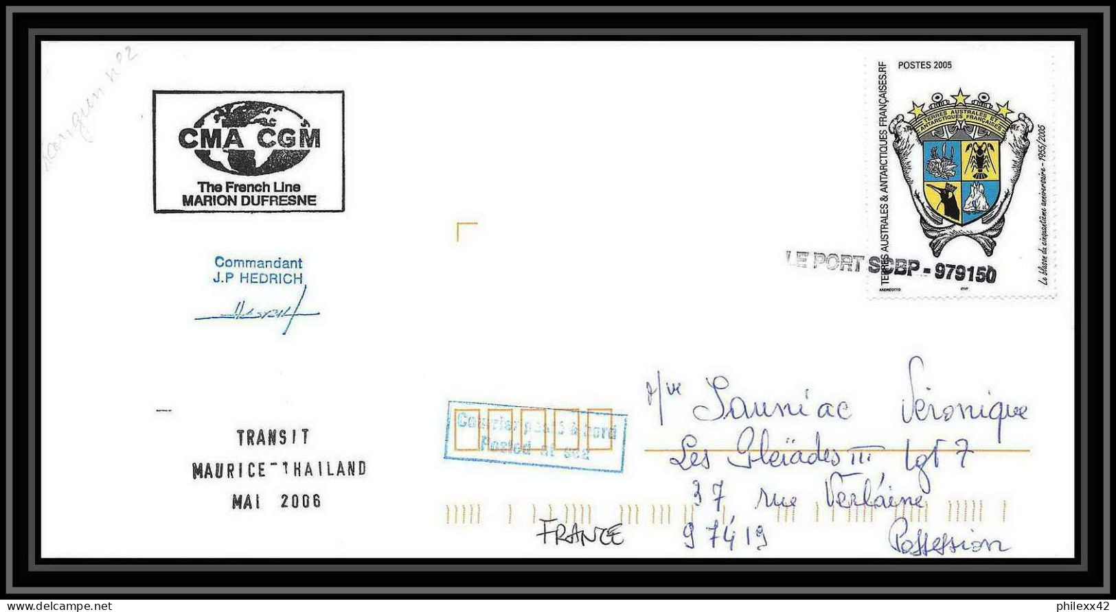 2582 ANTARCTIC Rangun -Lettre Cover Dufresne 2 Signé Signed Transit Maurice Thailande 8/6/2006 N°429 - Briefe U. Dokumente