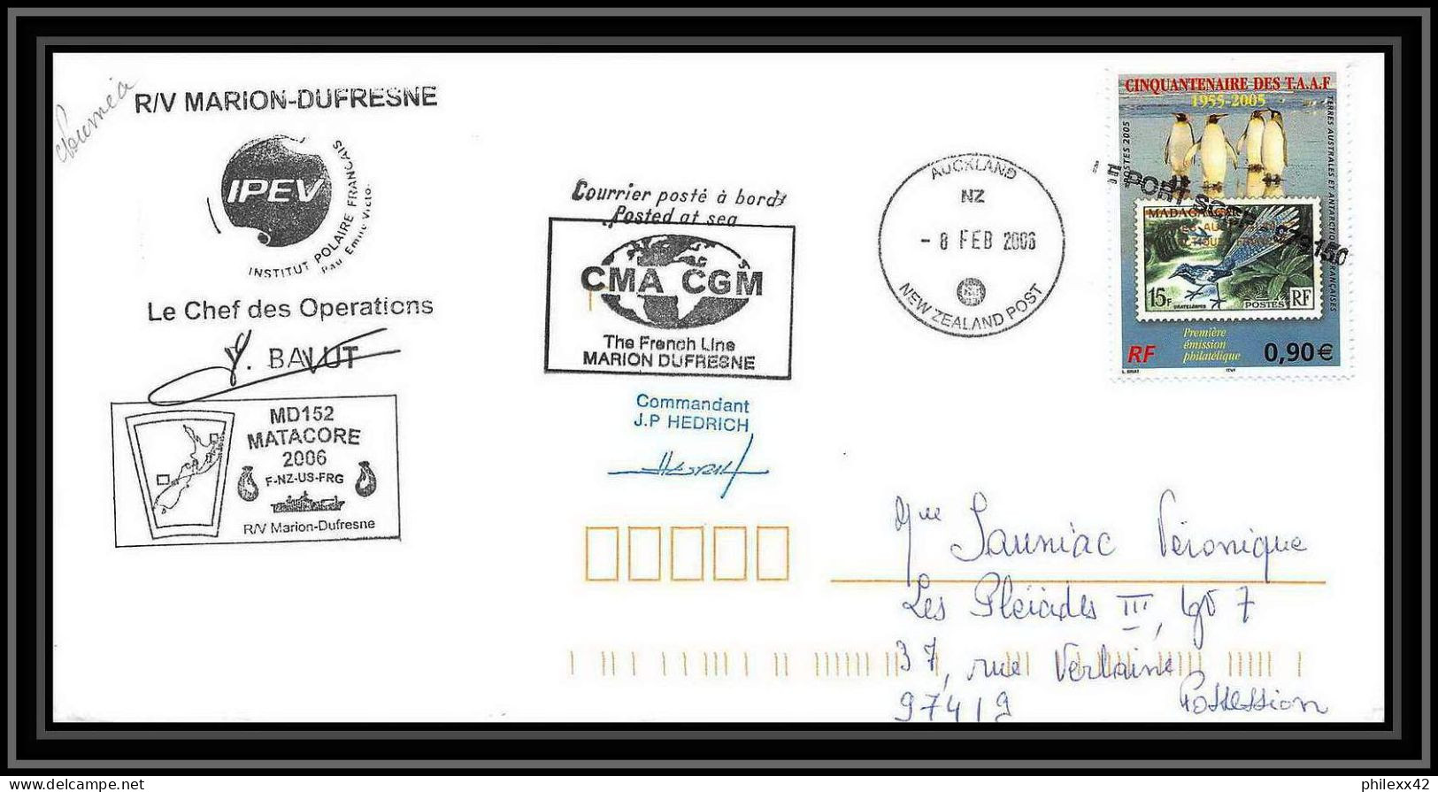 2560 ANTARCTIC NOUMEA Caledonie-Lettre Cover Dufresne 2 Signé Signed Md 152 8/2/2006 N°430 Obl Griffe - Antarktis-Expeditionen