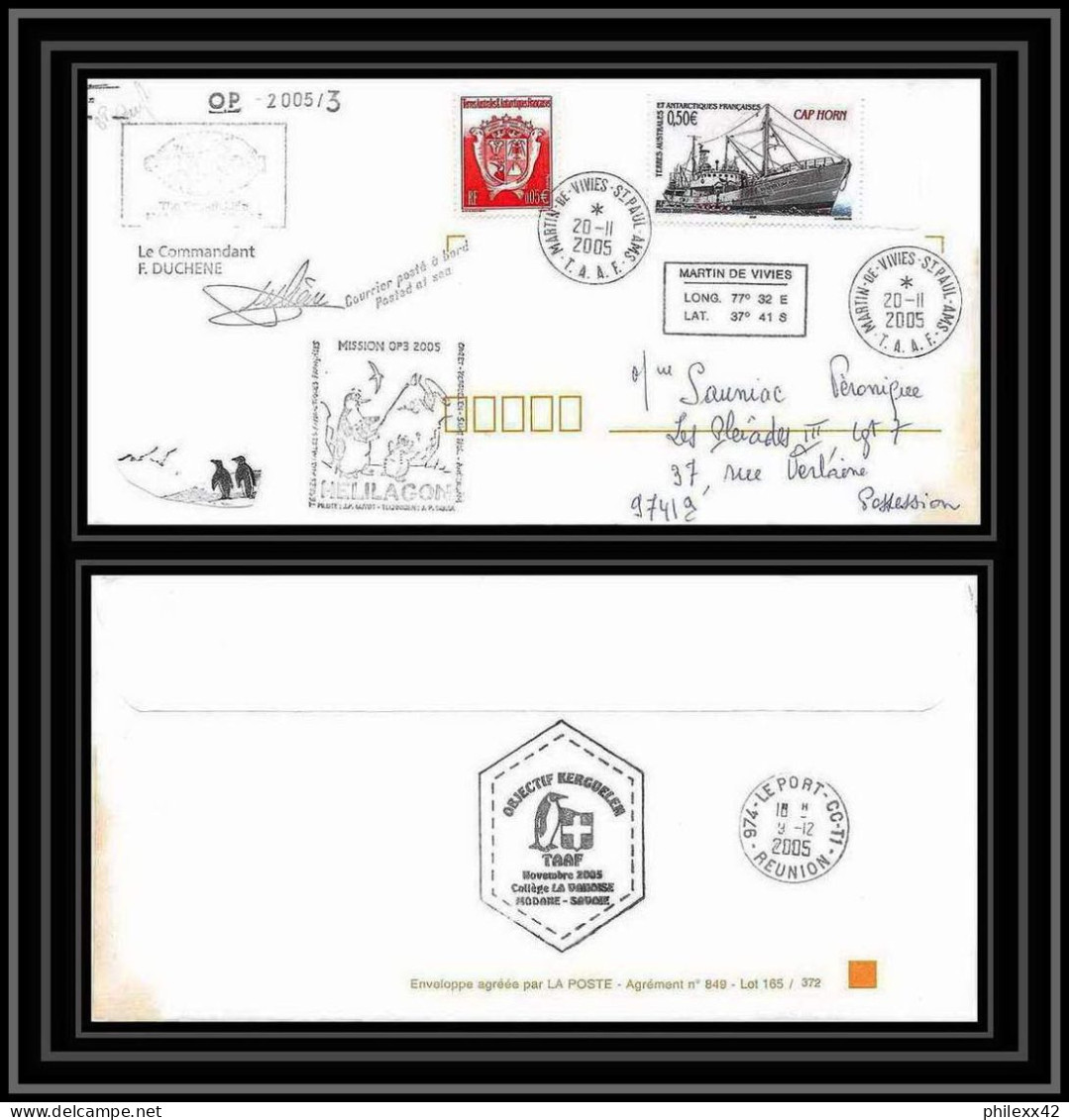 2538 ANTARCTIC Terres Australes TAAF Lettre Cover Dufresne 2 Signé Signed Op 2005/3 KERGUELEN 20/11/2005 N°407 Helilagon - Helicopters