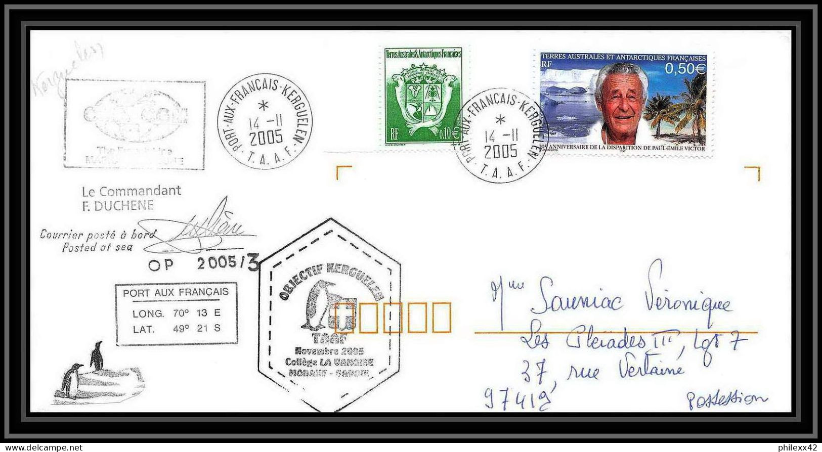 2536 ANTARCTIC Terres Australes TAAF Lettre Cover Dufresne 2 Signé Signed Op 2005/3 KERGUELEN 14/11/2005 N°417 - Covers & Documents