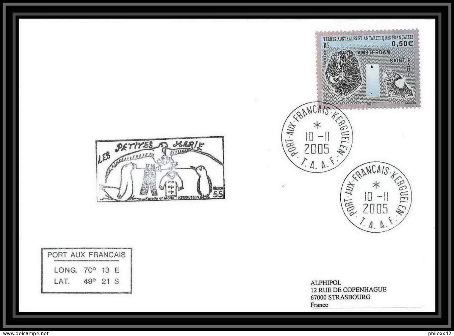 2530 ANTARCTIC Terres Australes TAAF Lettre Dufresne 2 55ème Mission Les Petites Maries 10/11/2005 N°433 - Storia Postale