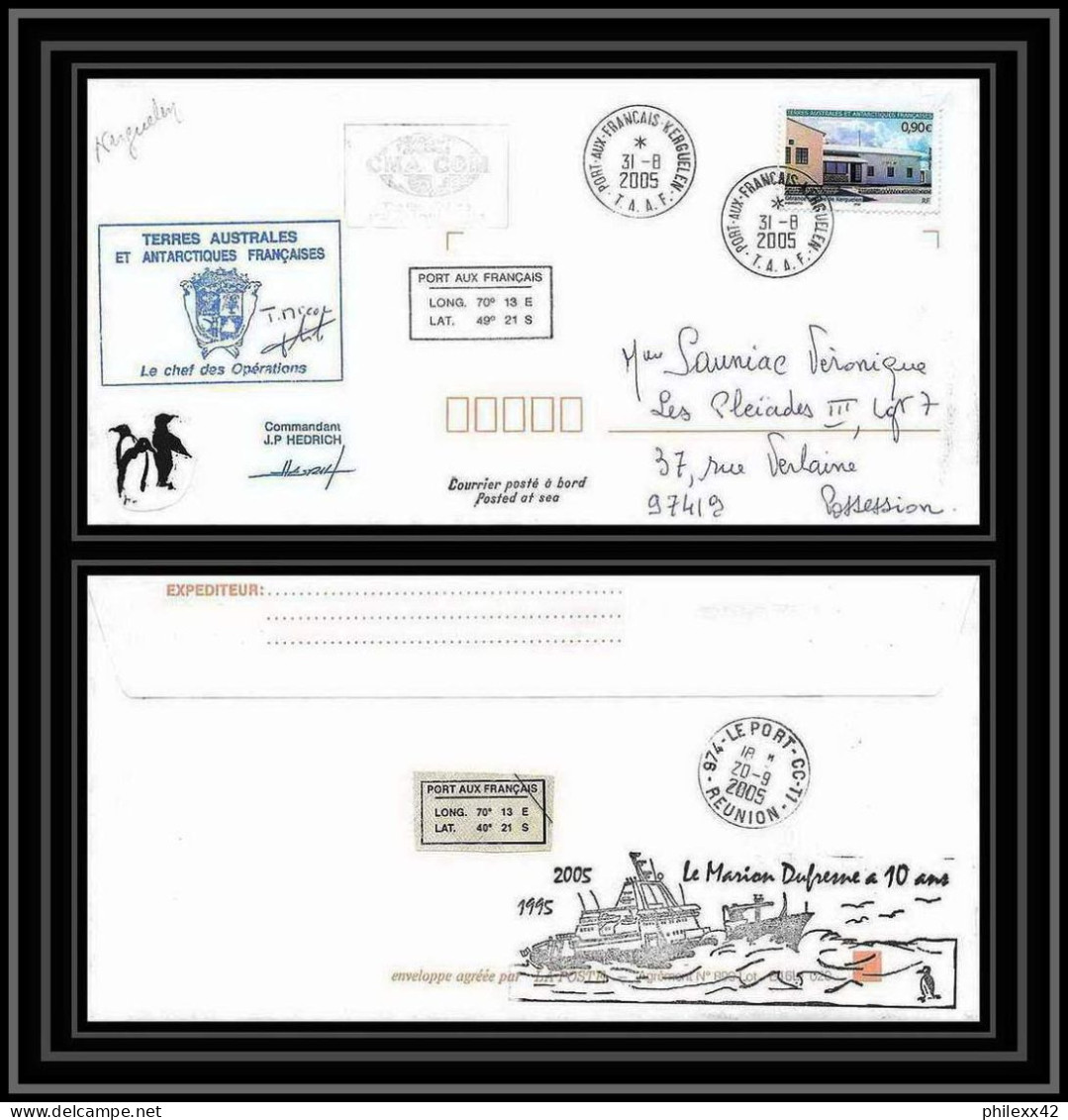 2518 ANTARCTIC Terres Australes TAAF Lettre Cover 10 Ans Du Dufresne 2 Signé Signed N°397 KERGUELEN 31/8/2005 - Antarctic Expeditions