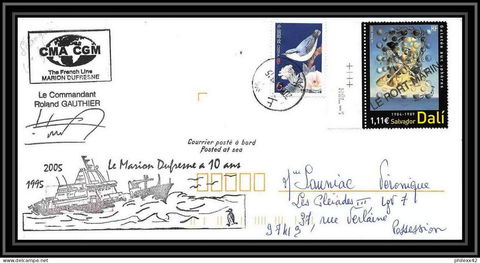 2512 ANTARCTIC Lettre Cover Dufresne 2 Signé Signed Chine China Shangai 22/05/2005 Mixe Chine China Dali - Spedizioni Antartiche