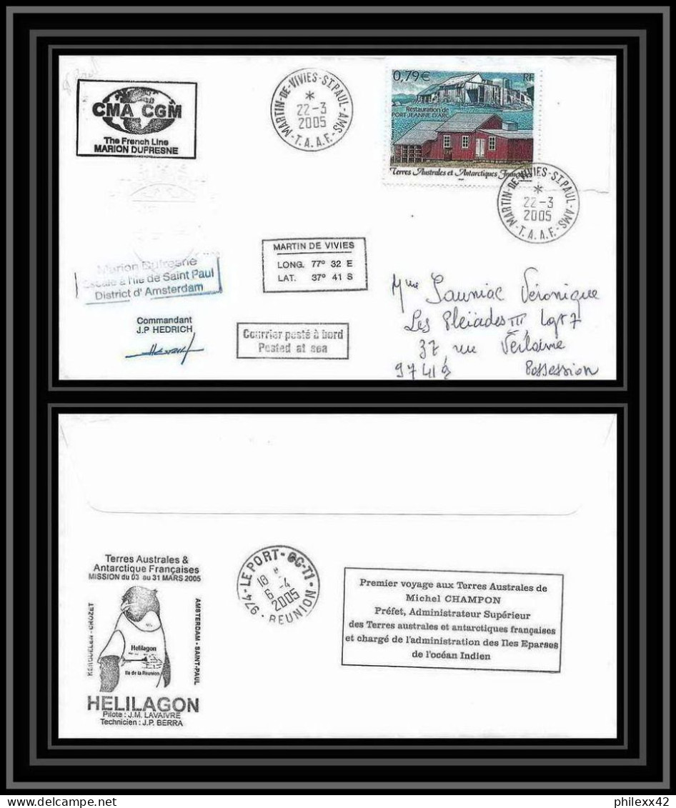 2504 ANTARCTIC Terres Australes TAAF Lettre Cover Dufresne 2 Signé Signed N°350 Préfet Champon 22/3/2005 Helilagon - Hubschrauber