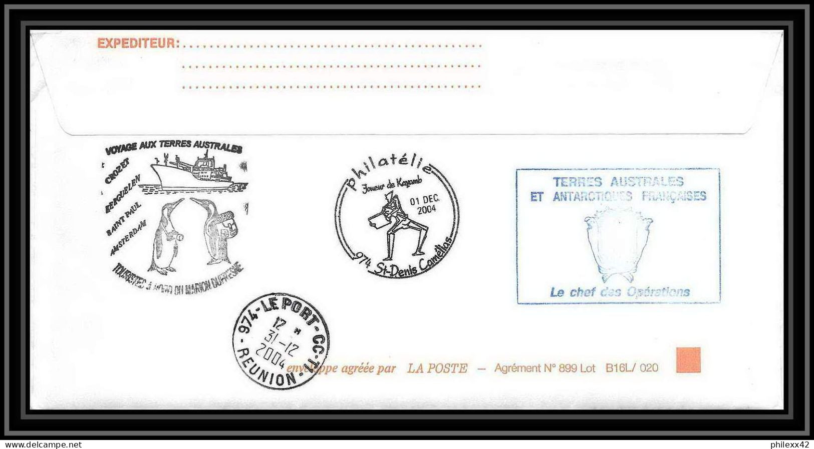 2484 ANTARCTIC Terres Australes TAAF Lettre Cover Dufresne 2 Signé Signed OP 2004/4 N°360 21/12/2004 Helilagon - Helikopters