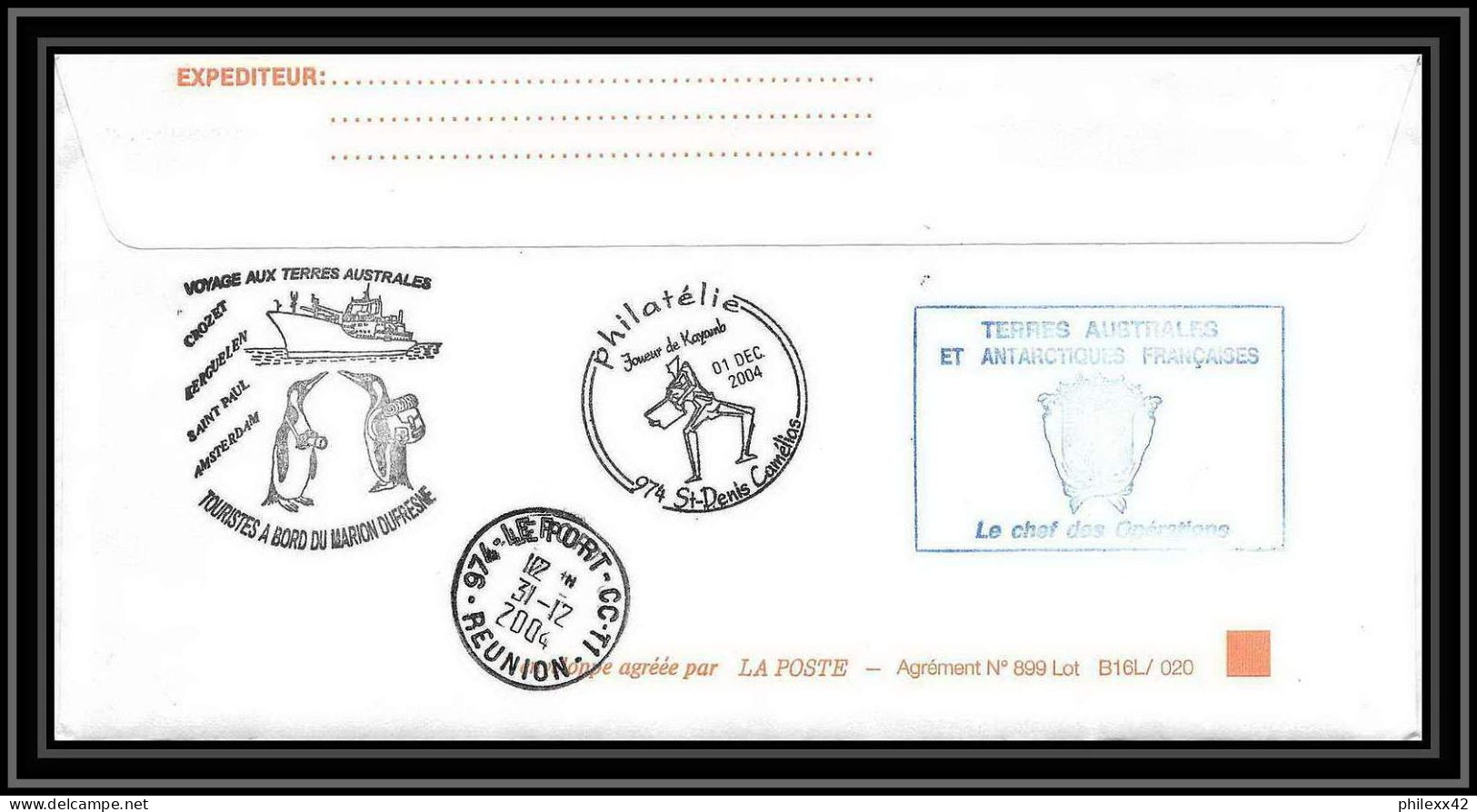 2485 ANTARCTIC Terres Australes TAAF Lettre Cover Dufresne 2 Signé Signed OP 2004/4 N°387 21/12/2004 Helilagon - Helicopters