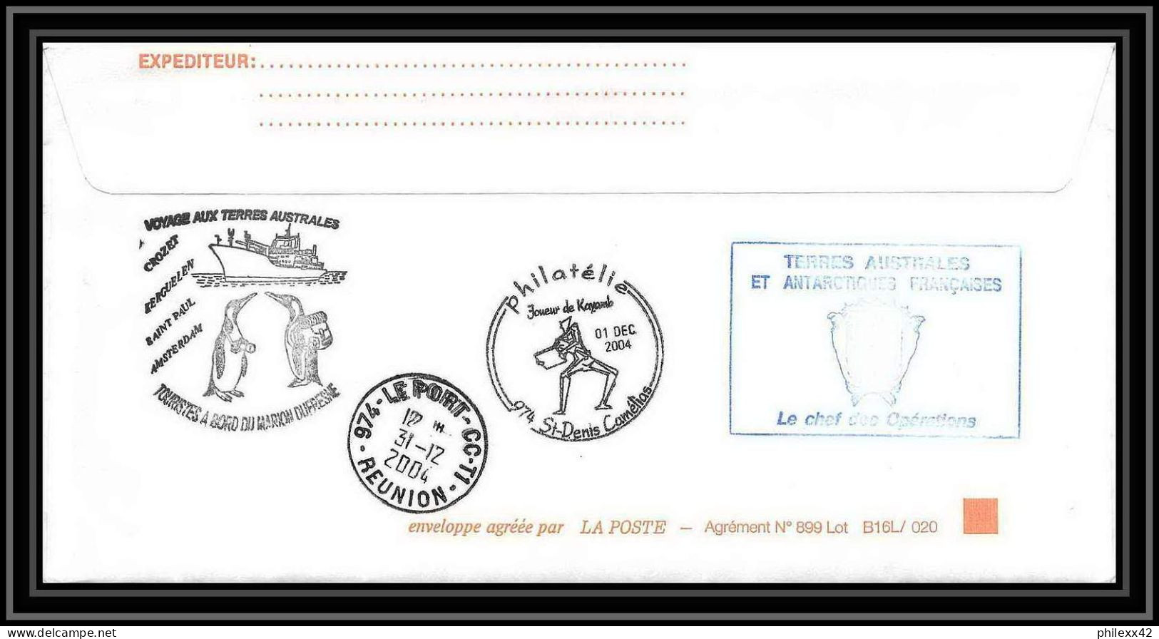 2483 ANTARCTIC Terres Australes TAAF Lettre Cover Dufresne 2 Signé Signed OP 2004/4 N°392 21/12/2004 Helilagon - Helicópteros