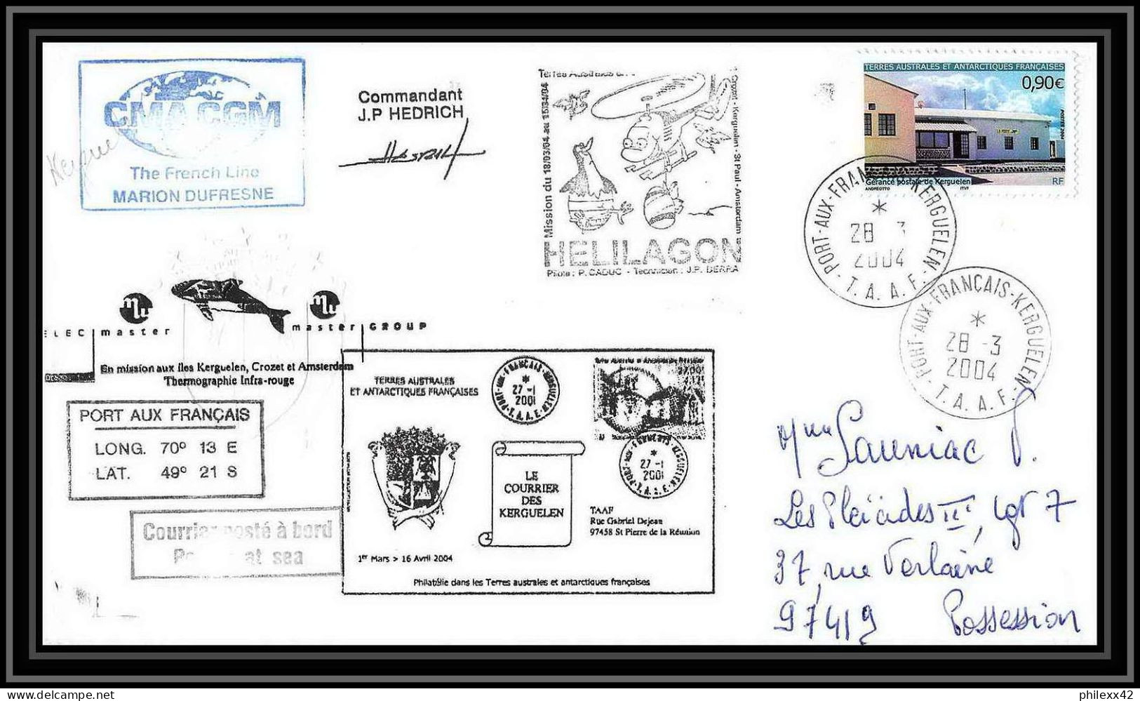 2438 Dufresne 2 Signé Signed N°397 28/3/2004 ELEC MASTER GROUP ANTARCTIC Terres Australes (taaf) Lettre Cover Helilagon - Helicópteros