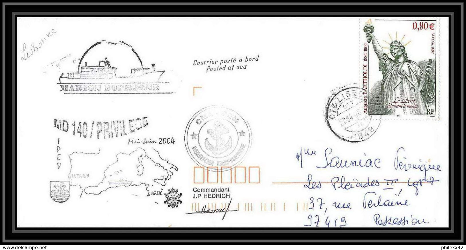 2439 Dufresne 2 Signé Signed MD 140 PRIVILEGE 16/6/2004 ANTARCTIC Terres Australes (taaf) Lettre Cover Liberty Statue - Lettres & Documents