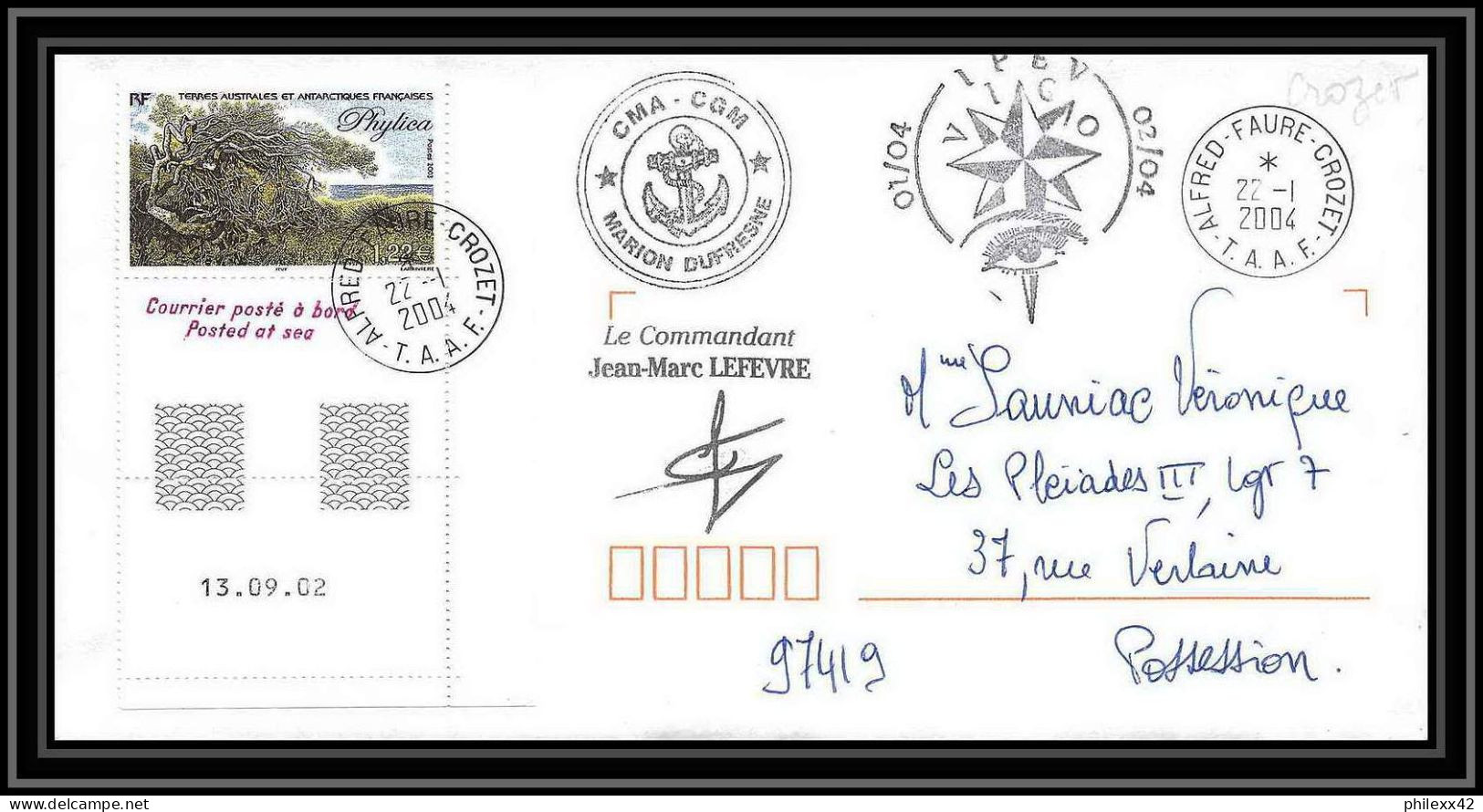2429 Dufresne 2 Signé Signed 22/1/2004 IPEV VIGO N°363 ANTARCTIC Terres Australes (taaf) Lettre Cover Coin Daté - Lettres & Documents