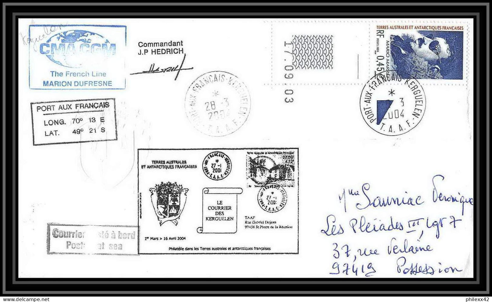 2437 Dufresne 2 Signé Signed N°391 28/3/2004 ELEC MASTER GROUP ANTARCTIC Terres Australes (taaf) Lettre Cover Coin Daté - Antarctic Expeditions