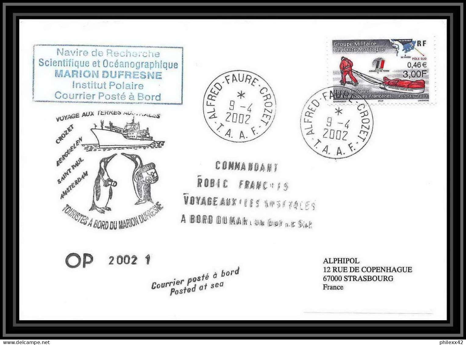 2381 ANTARCTIC Terres Australes TAAF Lettre Cover Dufresne 2 N°294 Op 2002/1 9/4/2002 - Expediciones Antárticas