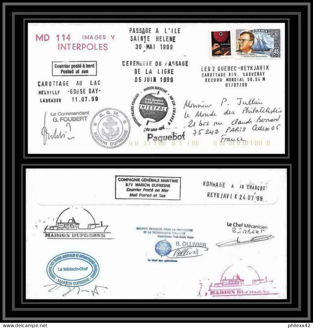 2364 ANTARCTIC Canada-Lettre Cover Dufresne 2 Passage à L'le St Helène Signé Signed 24/7/1999 ,interpoles - Lettres & Documents