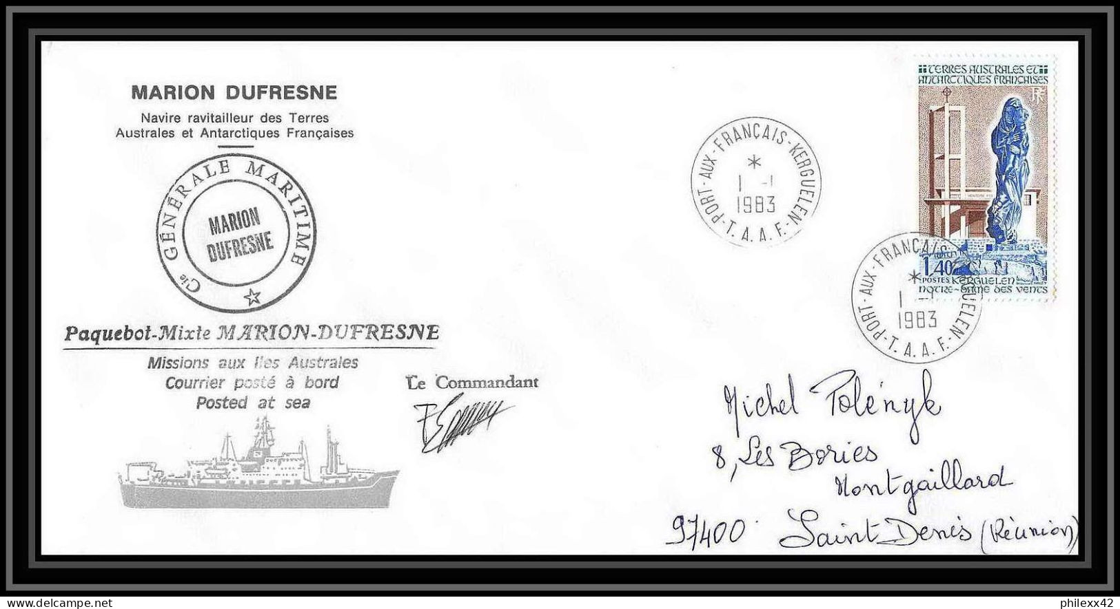 2253 ANTARCTIC Terres Australes TAAF Lettre Cover Dufresne 1/1/1983 Signé Signed La Réunion - Covers & Documents