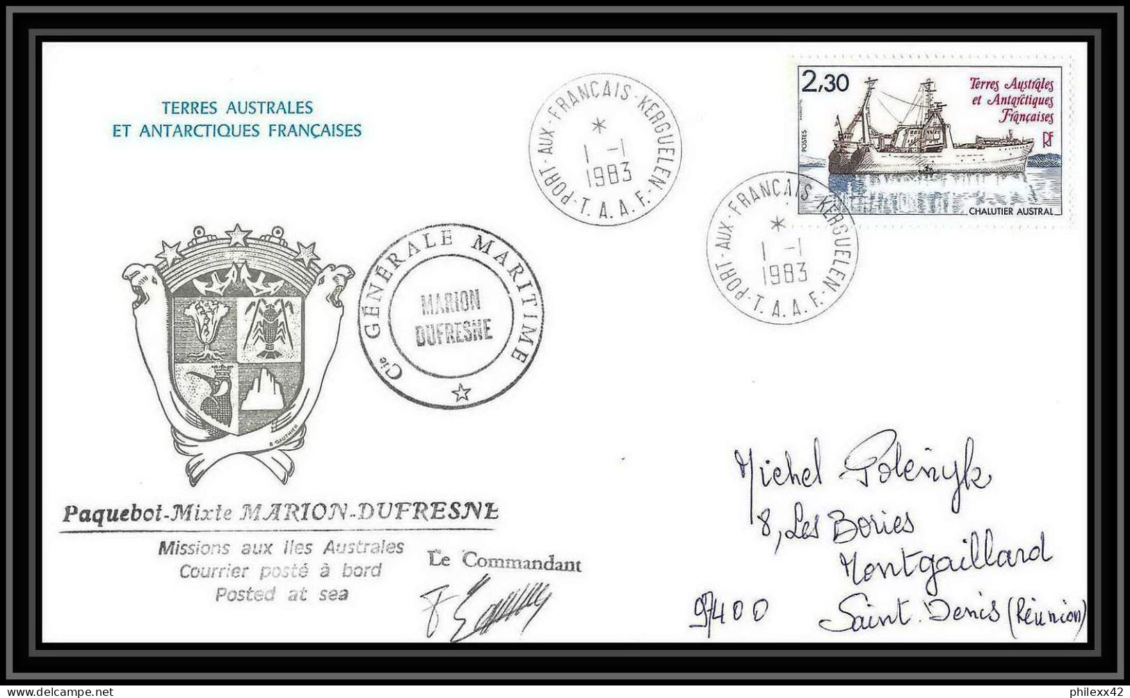 2254 ANTARCTIC Terres Australes TAAF Lettre Cover Dufresne 1/1/1983 Signé Signed La Réunion - Briefe U. Dokumente