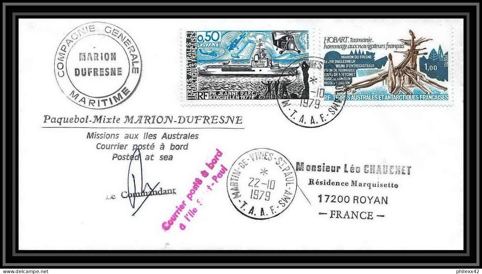 2225 ANTARCTIC Terres Australes TAAF Lettre Cover Dufresne 22/10/1979 Signé Signed - Covers & Documents