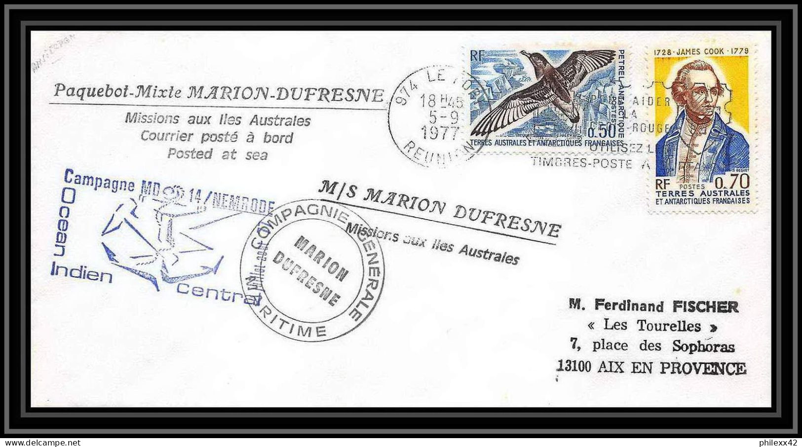 2215 ANTARCTIC Terres Australes TAAF Lettre Cover Dufresne MD 14 5/9/1977 Oiseaux (birds) - Covers & Documents