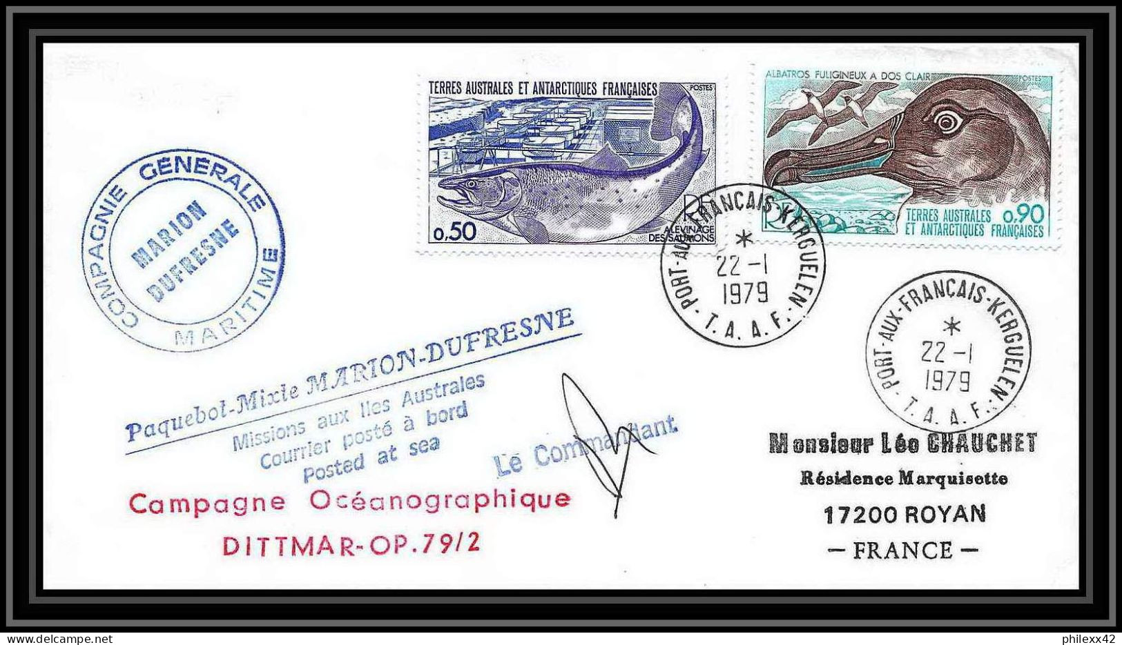 2223 ANTARCTIC Terres Australes TAAF Lettre Cover Dufresne 22/1/1979 Signé Signed Oiseaux (birds) - Covers & Documents