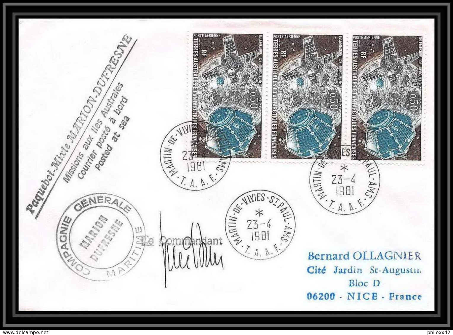 2236 ANTARCTIC Terres Australes TAAF Lettre Cover Dufresne N°56 23/4/1981 Signé Signed Espace (space) - Ozeanien