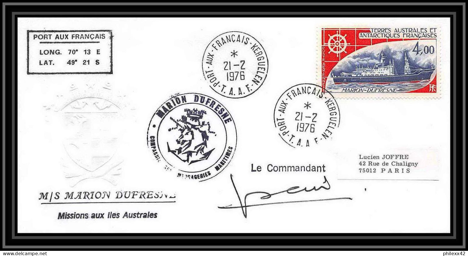 2205 ANTARCTIC Terres Australes TAAF Lettre Cover Dufresne N°46 21/2/1976 Signé Signed - Briefe U. Dokumente