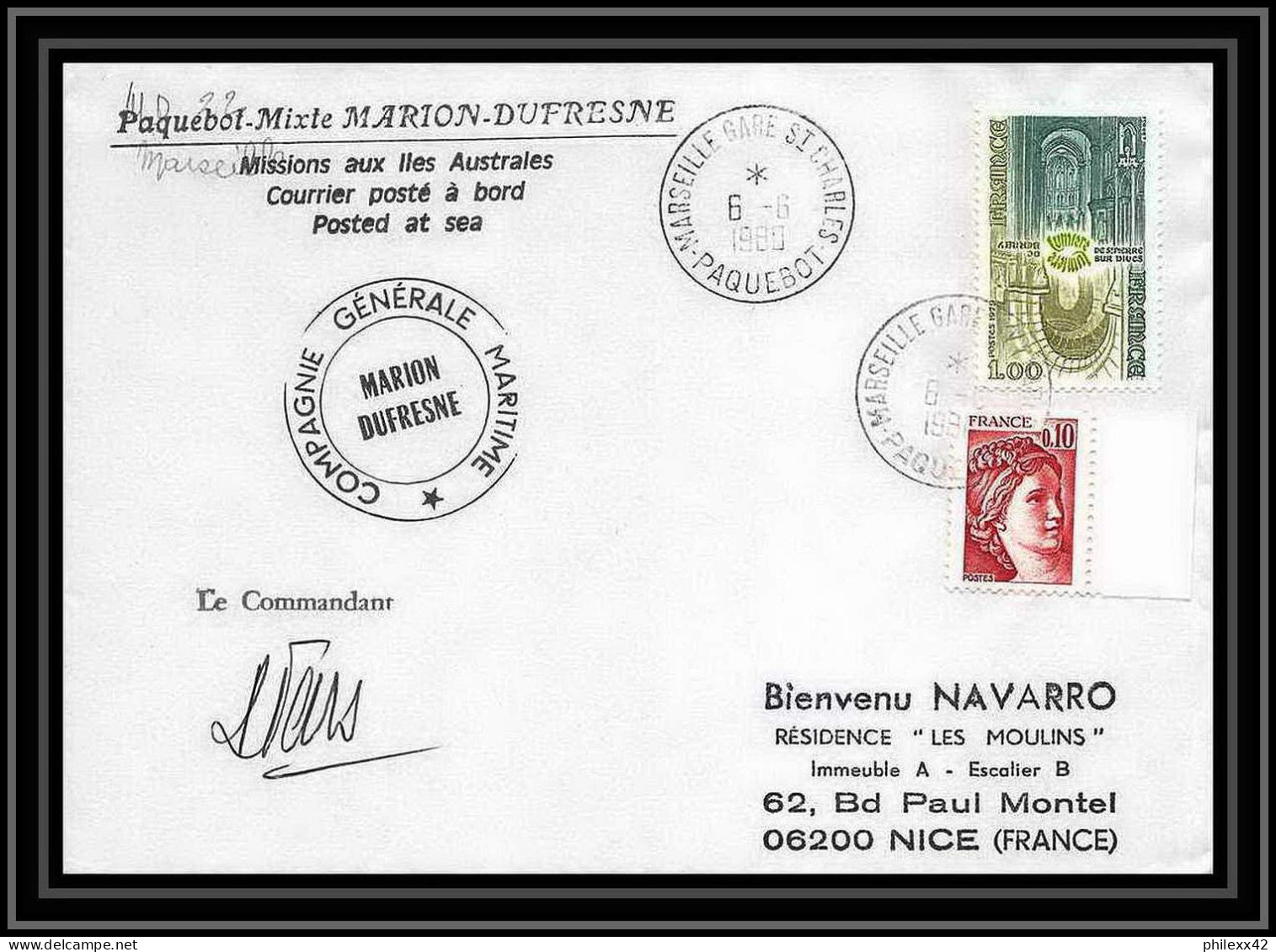 2199 Marion Dusfresne 6/8/1980 Signé Signed TAAF Antarctic Terres Australes Lettre (cover) - Covers & Documents