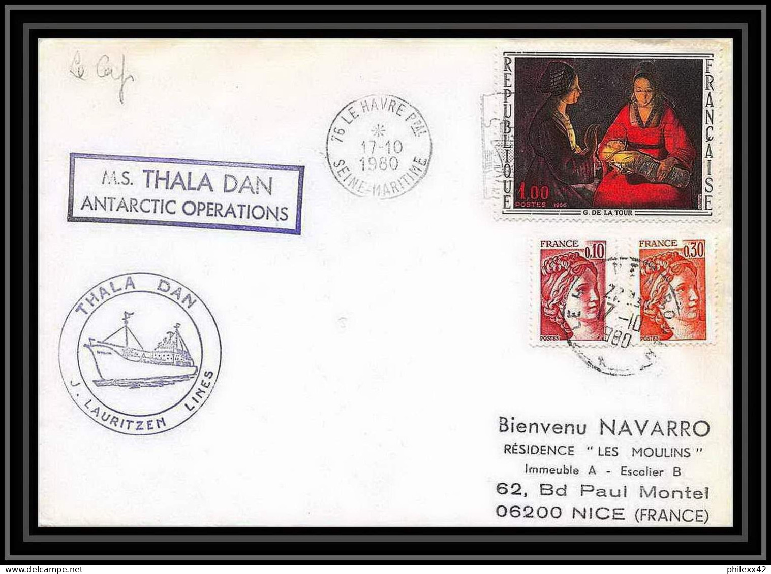 2185 Thala Dan 17/10/1980 TAAF Antarctic Terres Australes Lettre (cover) - Expediciones Antárticas