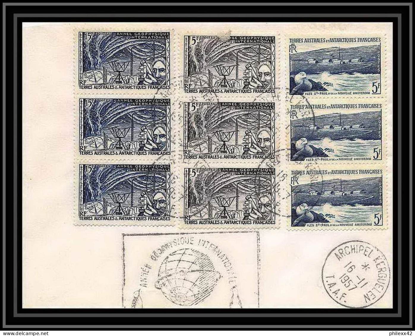 2141 N° 4/8/10 Année Géophisique Internationale 16/11/1957 TAAF Antarctic Terres Australes Lettre (cover) - Storia Postale