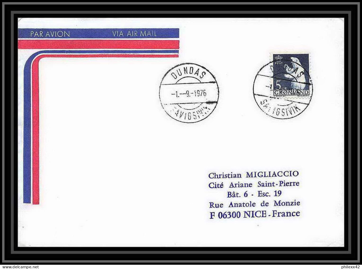 2084 ARCTIC Groenland Lettre (cover) Dundas 1/9/1976  - Covers & Documents