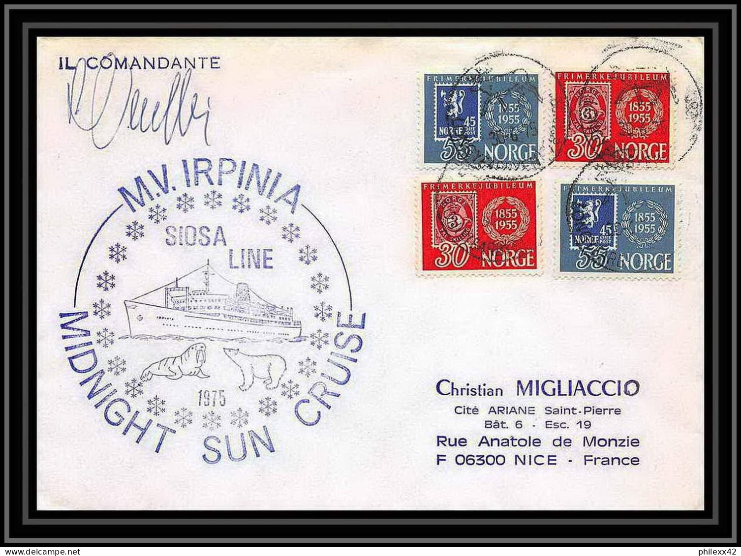 2074 Antarctic Norvège (Norway) Lettre (cover) Mv Irpina Siosa Line Signé Signed 30/6/1975 - Brieven En Documenten