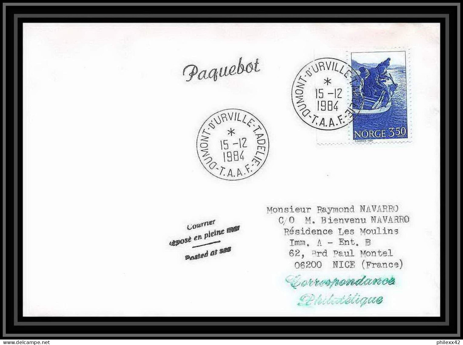 2070 Antarctic Norvège (Norway) Lettre (cover) Dumont D'urville 15/12/1984 - Covers & Documents