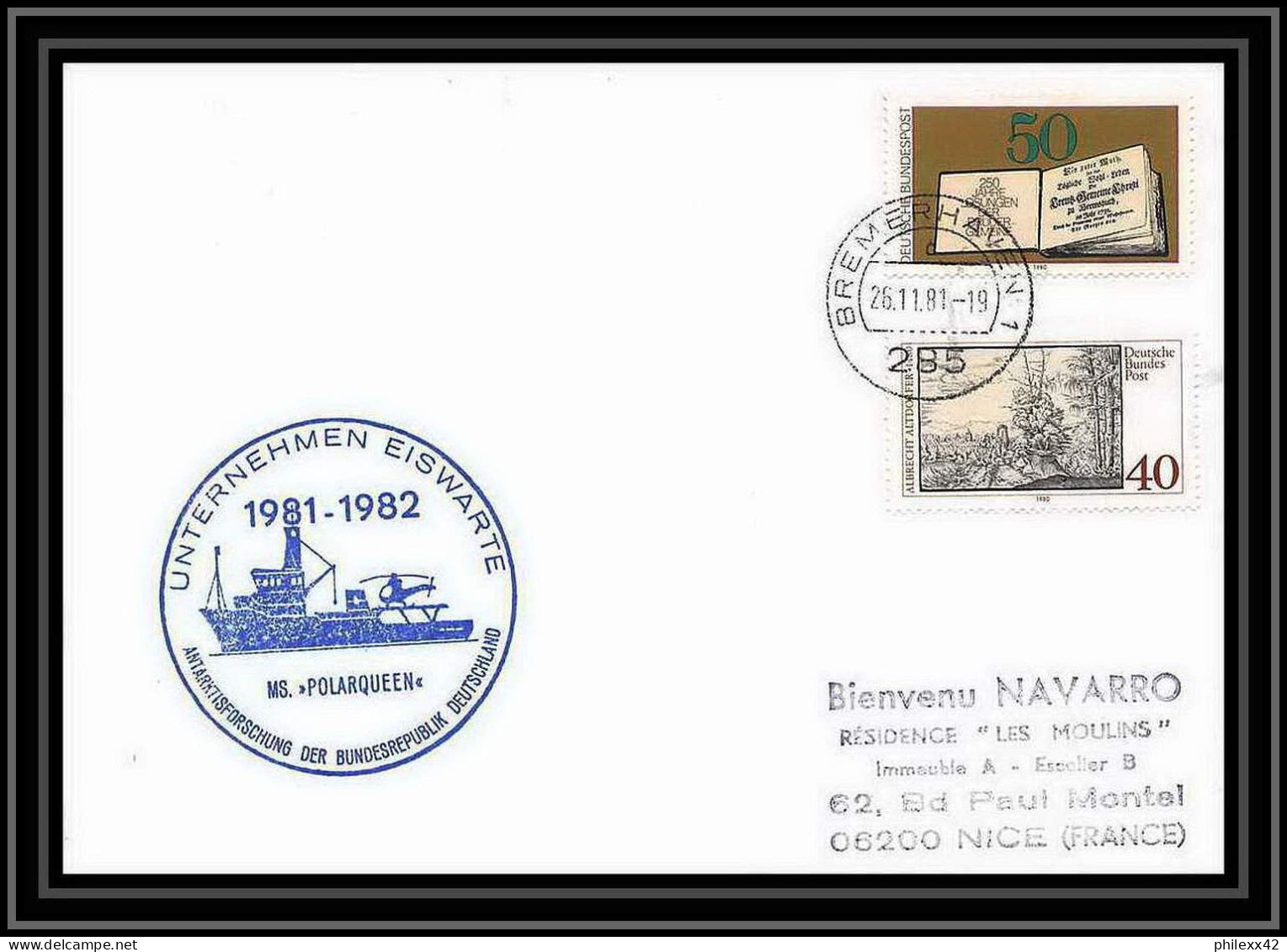 2021 Antarctic Allemagne (germany Bund) Lettre (cover) Ms Polarqueen 26/11/1981 - Research Stations