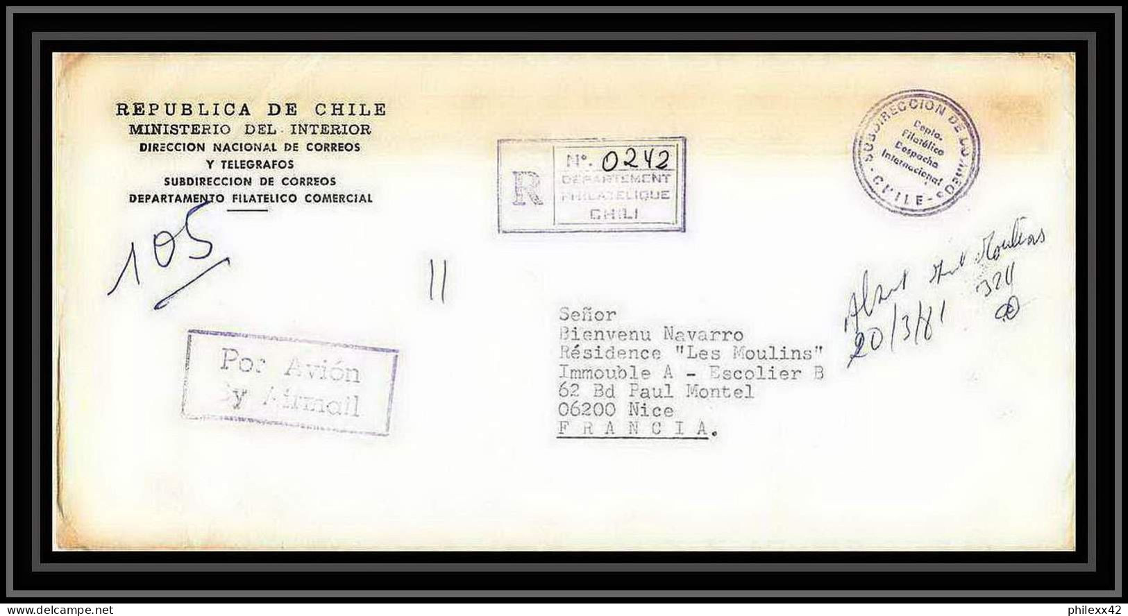 2013 Chili (chile) Lettre (cover) 20/3/1981 - Bases Antarctiques