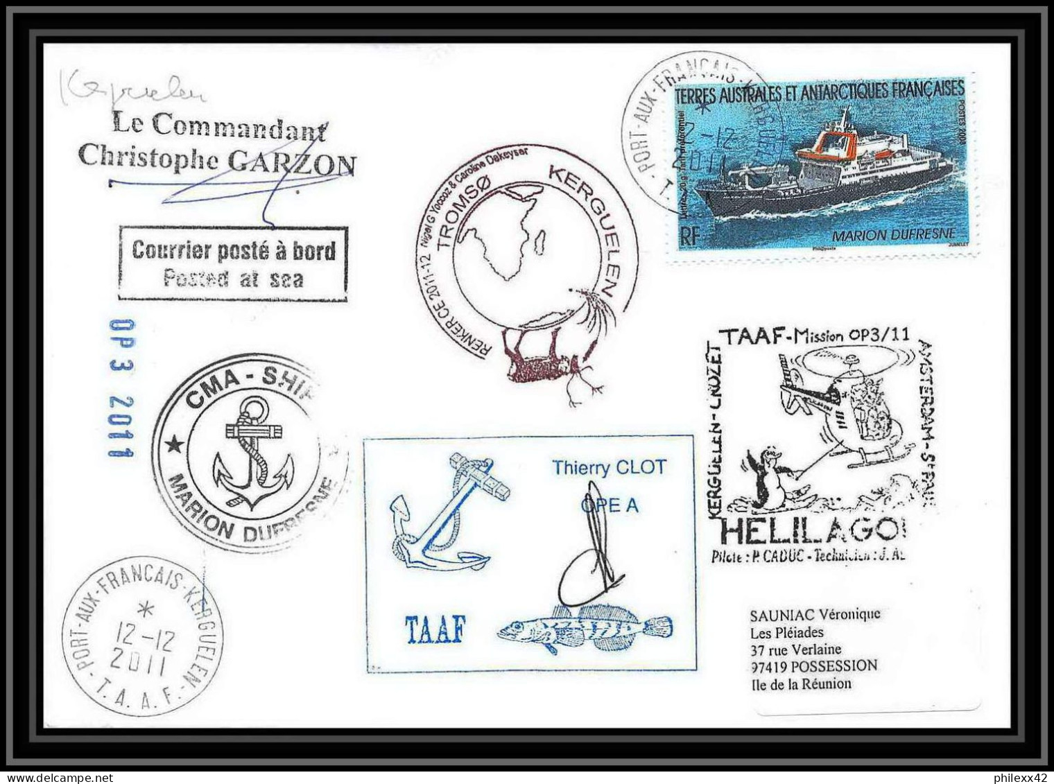 3072 Helilagon Dufresne Signé Signed Op 2011/3 KERGUELEN 12/12/2011 N°520 ANTARCTIC Terres Australes (taaf) Lettre Cover - Helicópteros