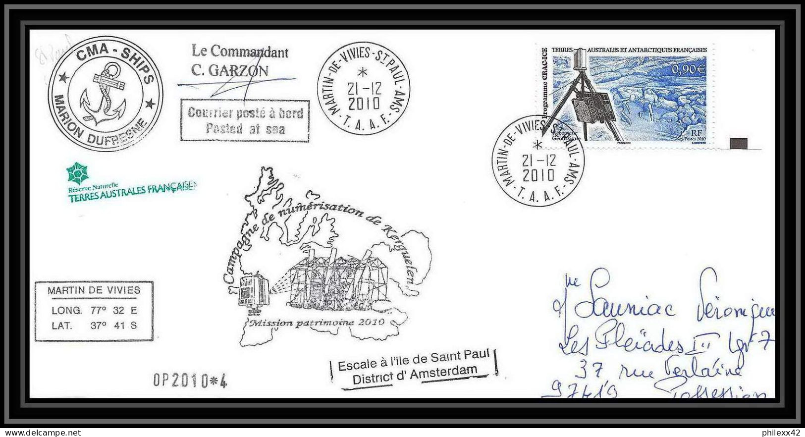 3062 Helilagon Dufresne Signé Signed Op 2010/4 St Paul 21/12/2010 N°559 ANTARCTIC Terres Australes (taaf) Lettre Cover - Helicópteros