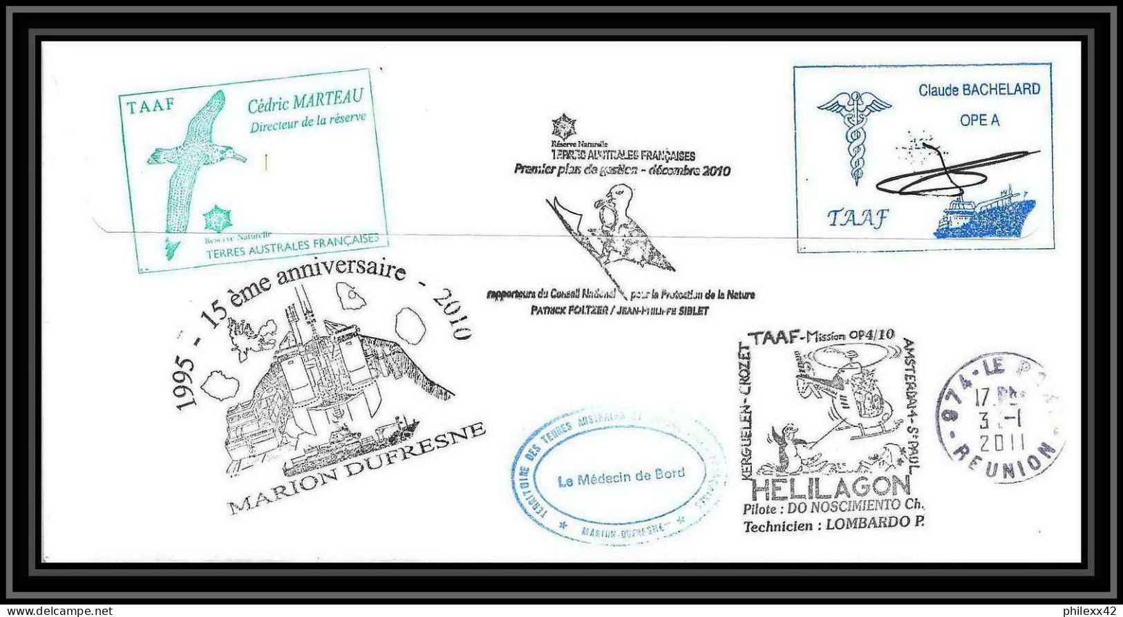 3062 Helilagon Dufresne Signé Signed Op 2010/4 St Paul 21/12/2010 N°559 ANTARCTIC Terres Australes (taaf) Lettre Cover - Helicopters