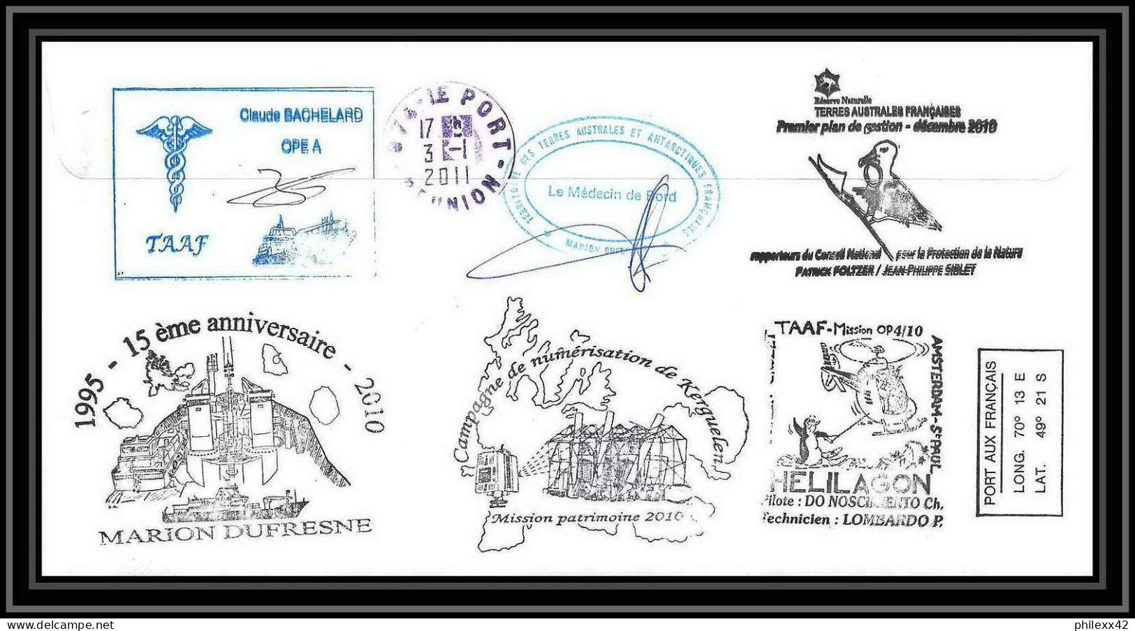 3057 Helilagon Dufresne Signé Signed Op 14/12/2010/4 Kerguelen N°567 Otarie Seal Terres Australes (taaf) Lettre Cover - Elicotteri