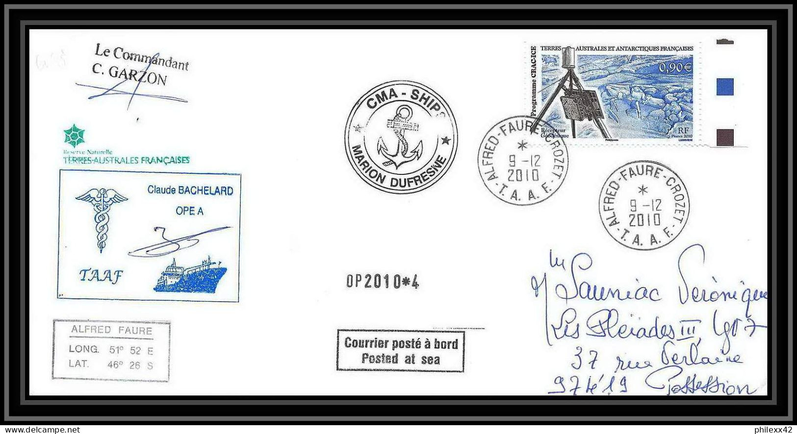 3054 Helilagon Dufresne Signé Signed Op 2010/4 Crozet 9/12/2010 N°559 ANTARCTIC Terres Australes (taaf) Lettre Cover - Helicopters