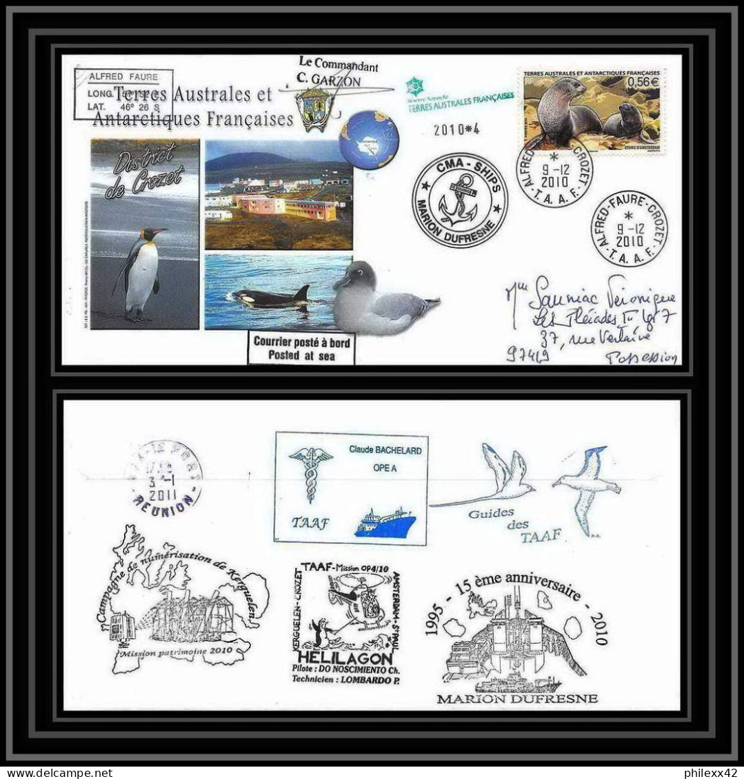 3053 Helilagon Dufresne Signé Signed Op 9/12/2010/4 Crozet N°567 Otarie Seal Terres Australes (taaf) Lettre Cover - Helicópteros