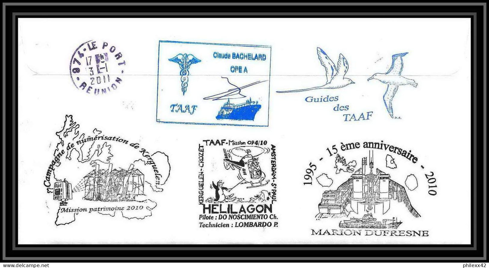 3052 Helilagon Dufresne Signé Signed Op 9/12/2010/4 Crozet N°568 Otarie Seal Terres Australes (taaf) Lettre Cover - Helikopters