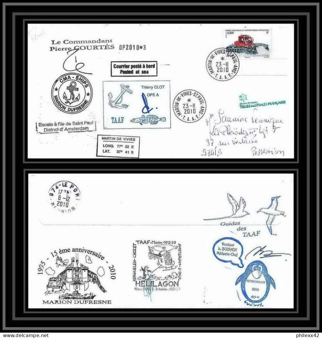 3046 Helilagon Dufresne Signé Signed Op 23/11/2010/3 St Paul N°565 Coin De Feuille Terres Australes (taaf) Lettre Cover - Hubschrauber
